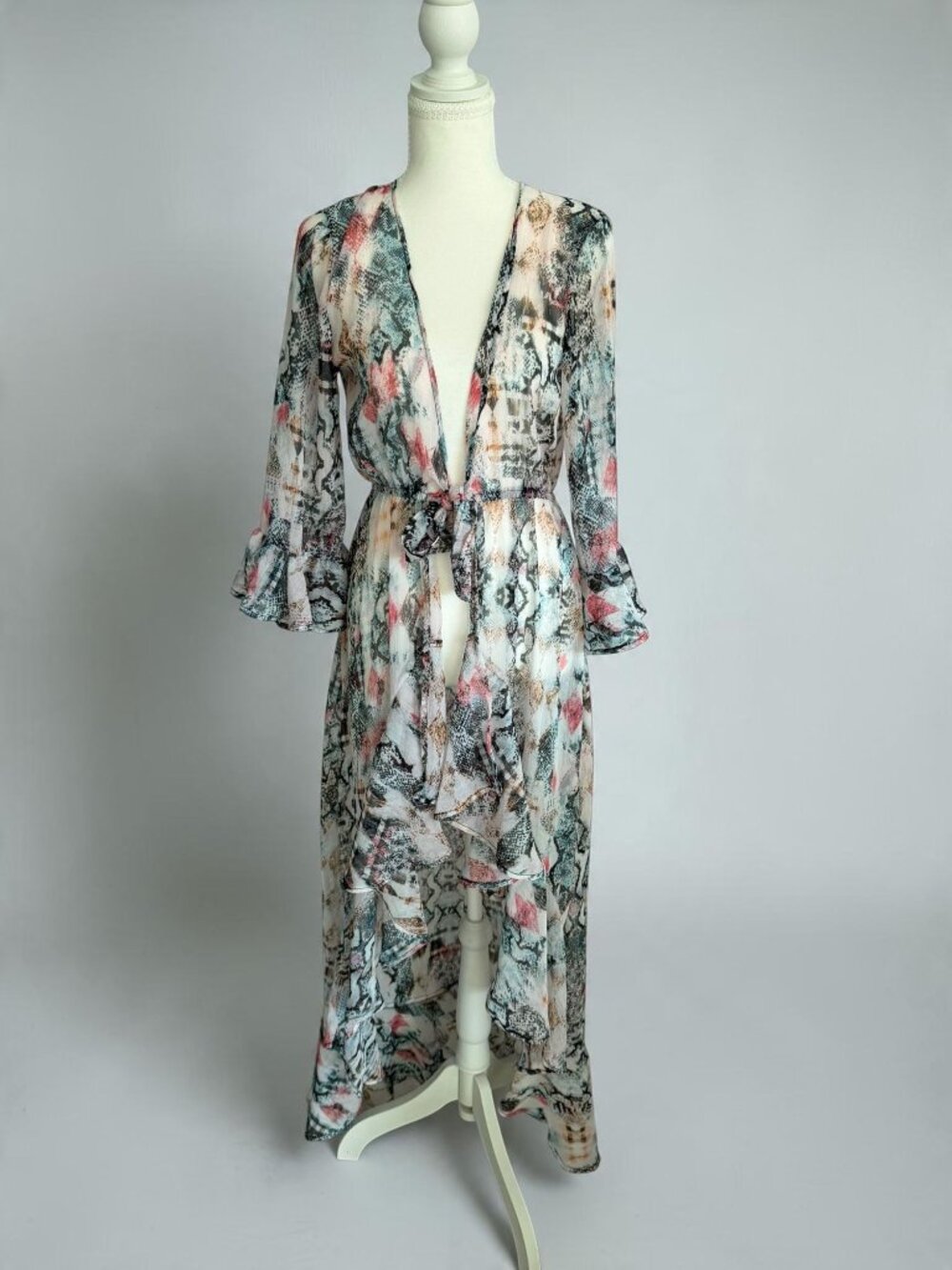 AMERICA & BEYOND Multicolor Sheer Tie Front Dress Size Small